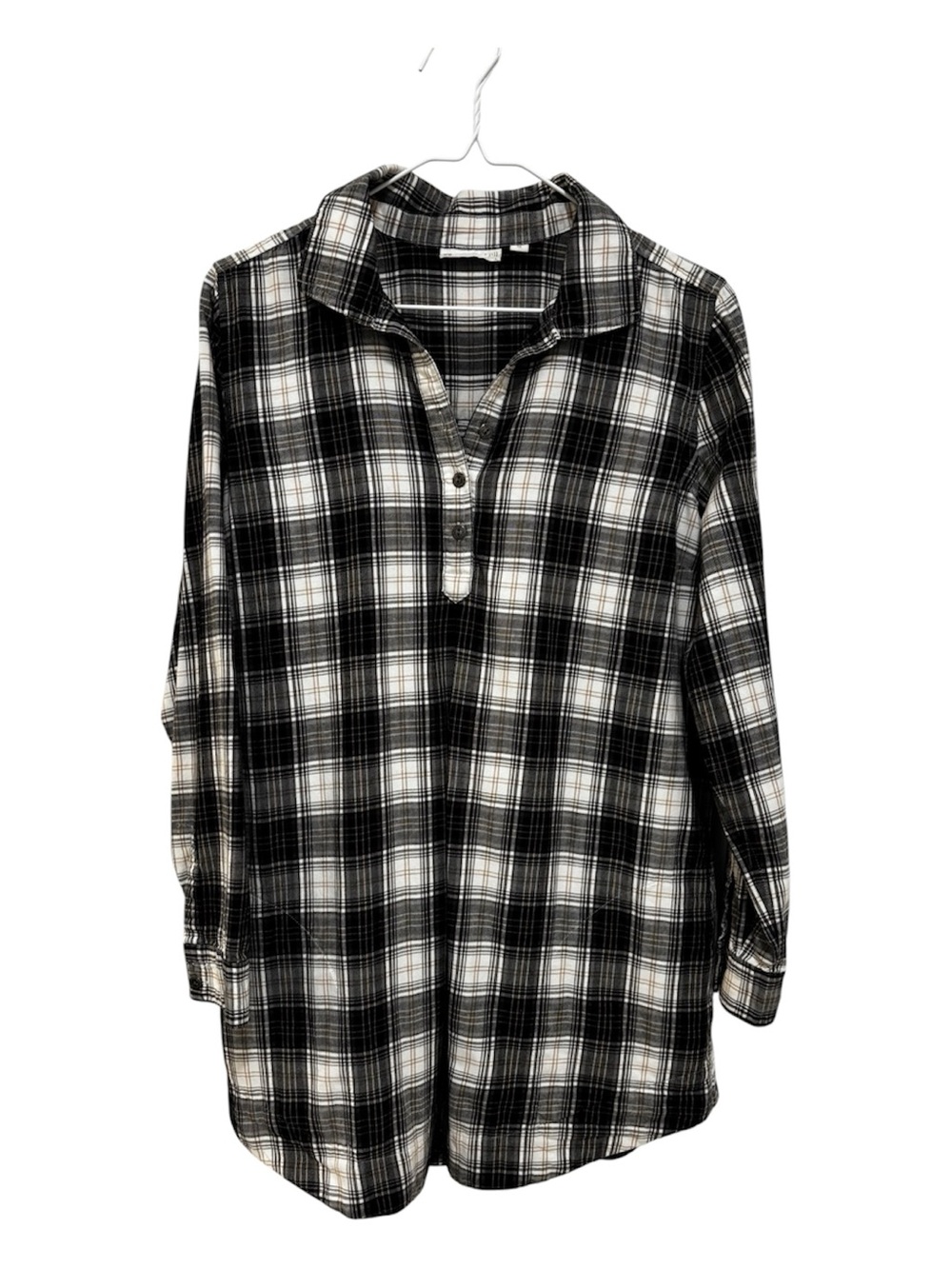J. Jill Black and White Plaid Button-Front PullOver Casual Tunic
